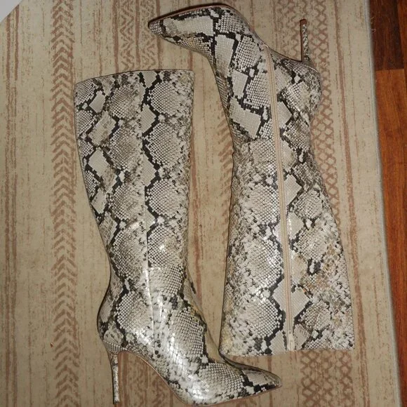 NEW Aldo metallic snakeskin nude knee high boots, size 7.5 - Picture 6 of 7